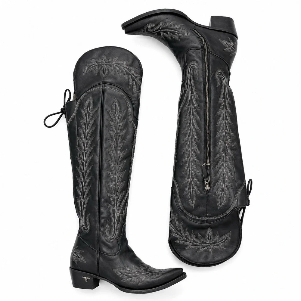 Lane Lexington Corset Boots Women's Size 11 Black Leather Over The Knee